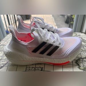 Adidas Women's Ultraboost 21 Shoes  White/Black/Solar Red S23840 Size 5